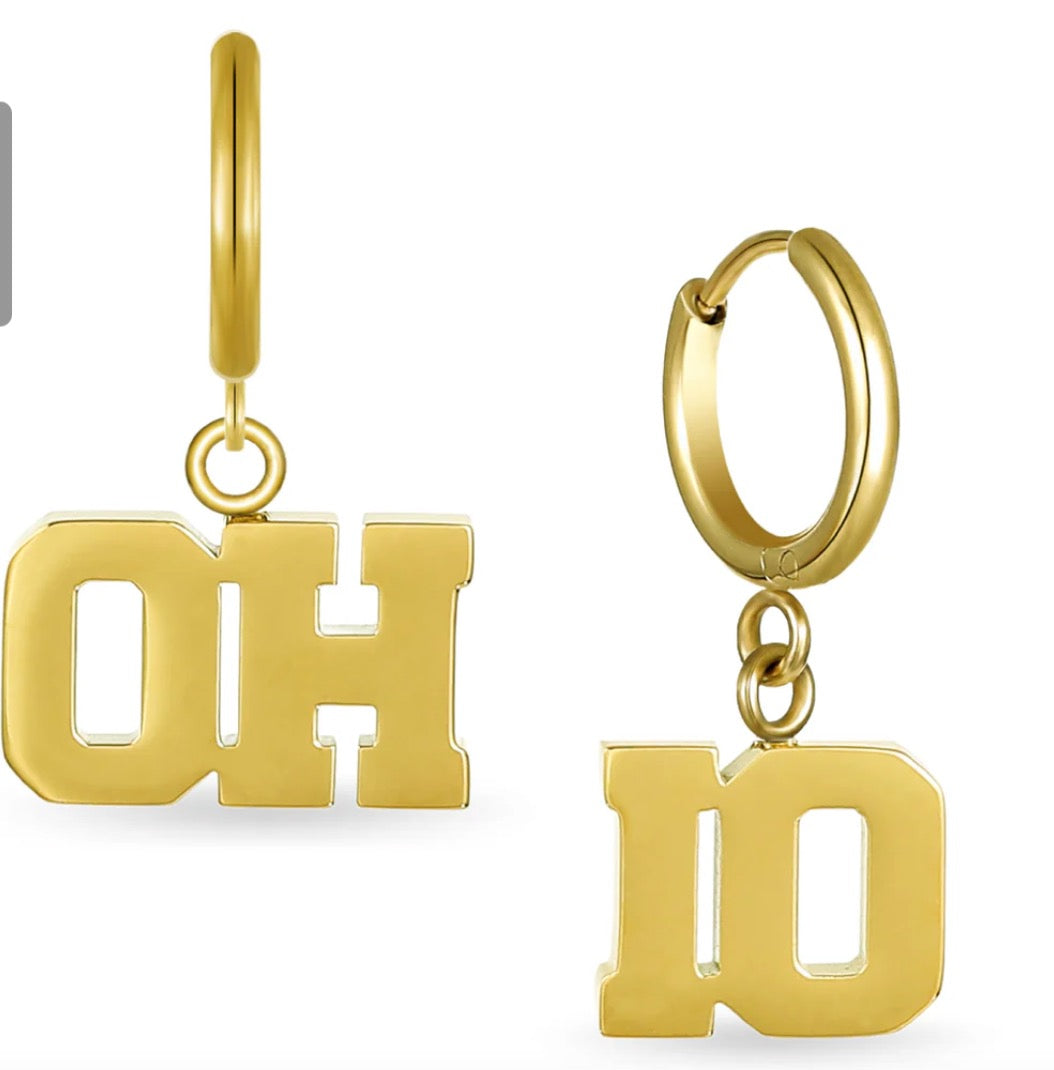 Stylish Buckeye fan jewelry small gold hoop earrings