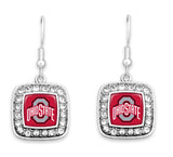 OHIO STATE UNIVERSITY BUCKEYES KASSI EARRINGS WITH BLING SQUARE LOGO CHARM