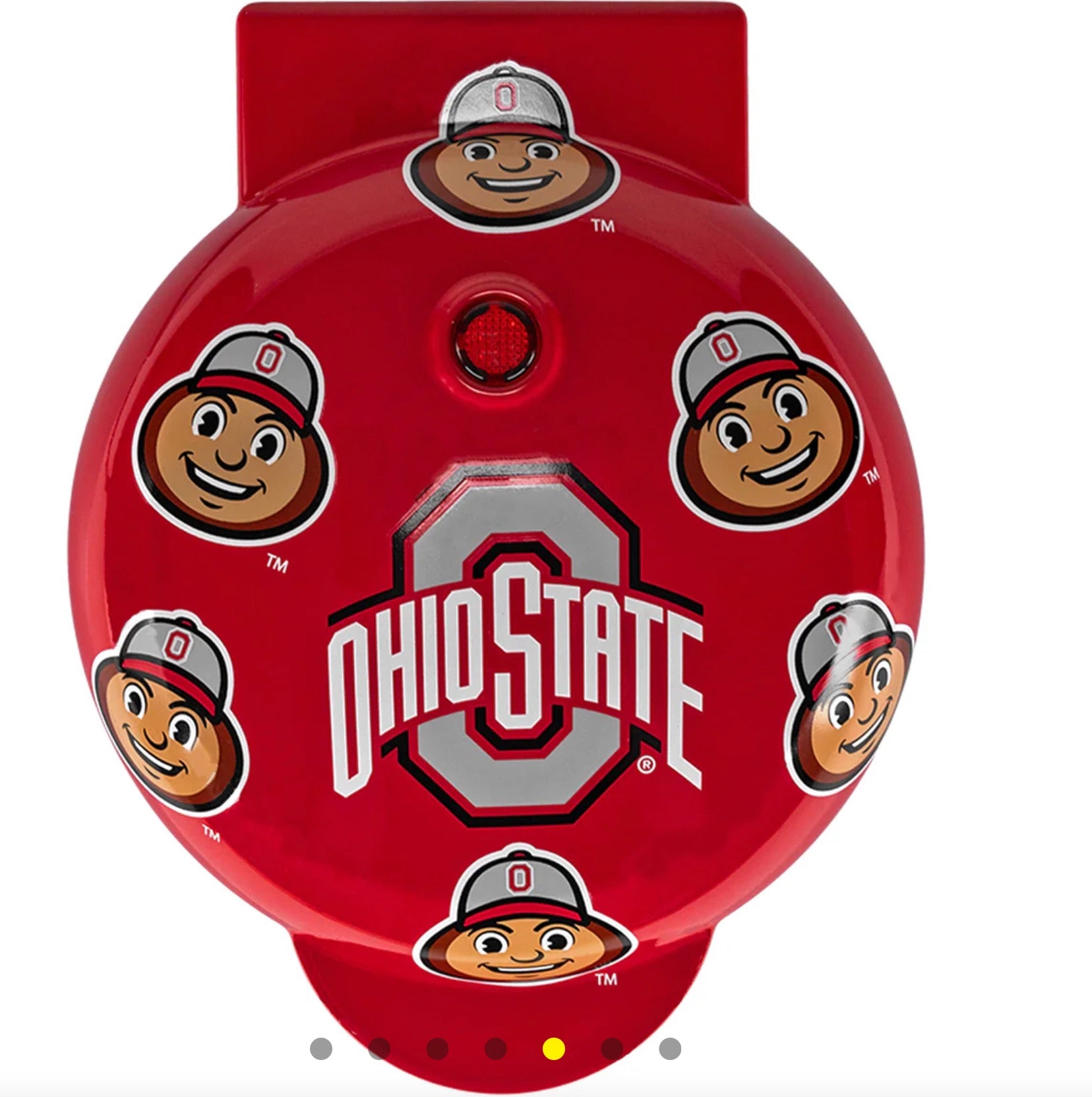 Red Ohio State-themed light with cartoon character faces on a white background