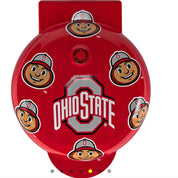 Red Ohio State-themed light with cartoon character faces on a white background