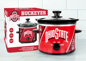 Ohio State-themed slow cooker with packaging on a white tiled background