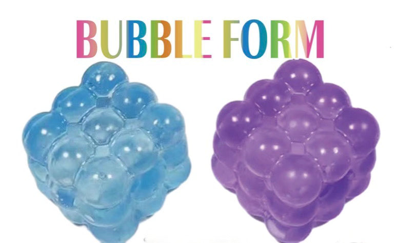 Blue and purple bubble form toys with 'Bubble Form' text above on a white background