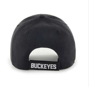 Black baseball cap shown from the back, featuring a black adjustable strap with 'BUCKEYES' printed in white capital letters.