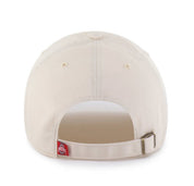 Back view of a light beige baseball cap with an adjustable strap and a small red Ohio State logo patch on the side, set against a plain white background.