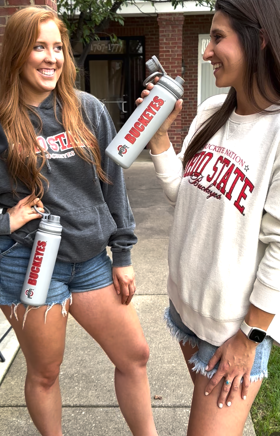 group of buckey fans with Ohio State Grey Water Bottle