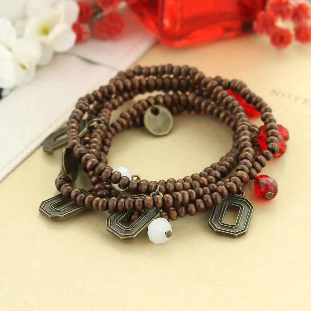 Ohio State wood bead stretch necklace