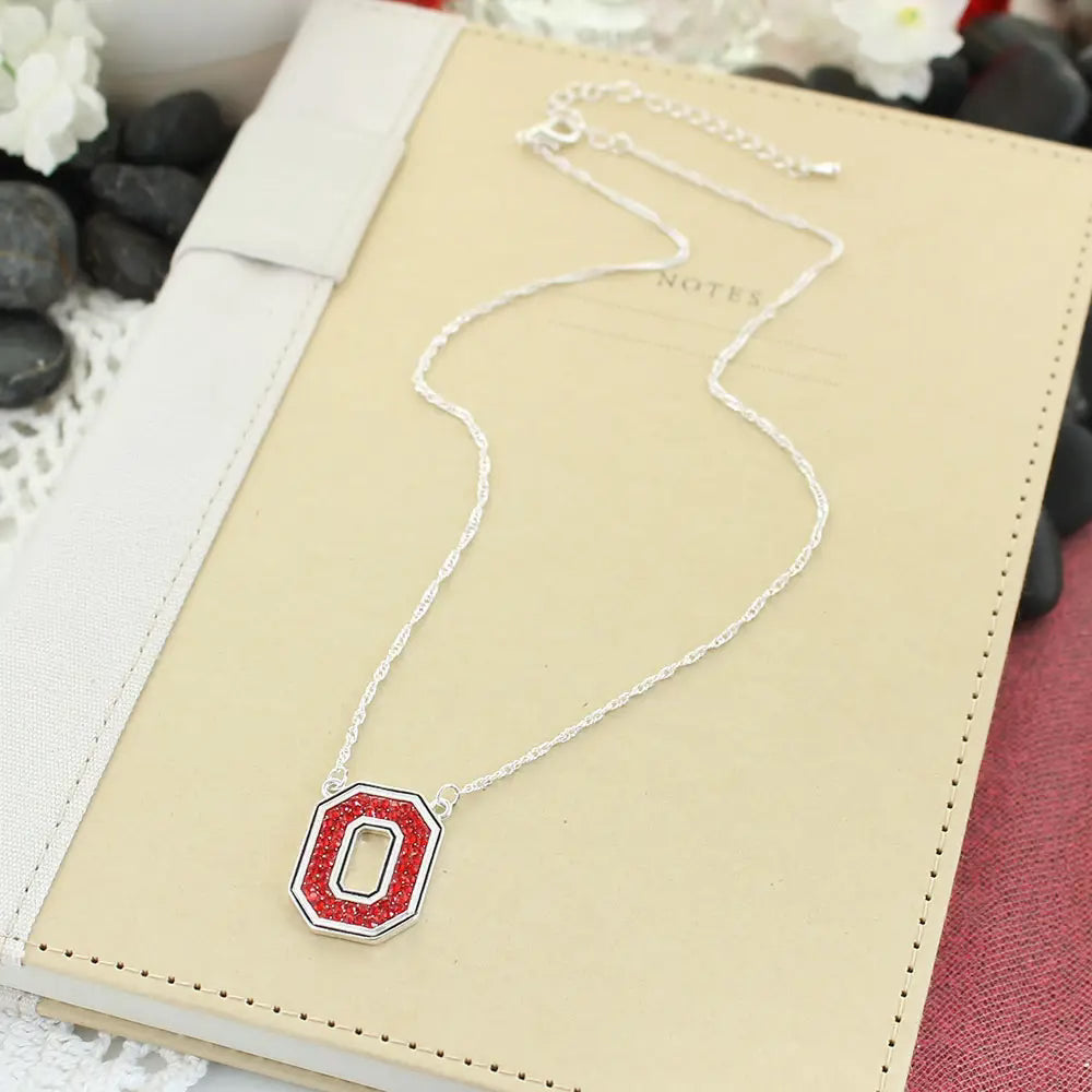 Ohio State crystal logo necklace with logo charm
