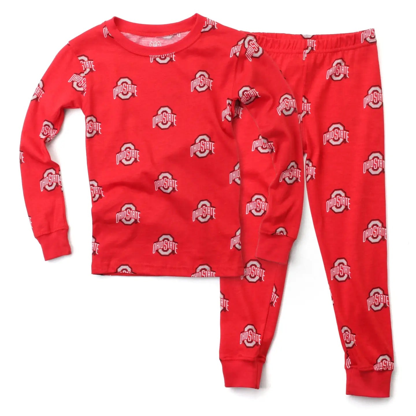 Red pajama set with Ohio State logo on a white background