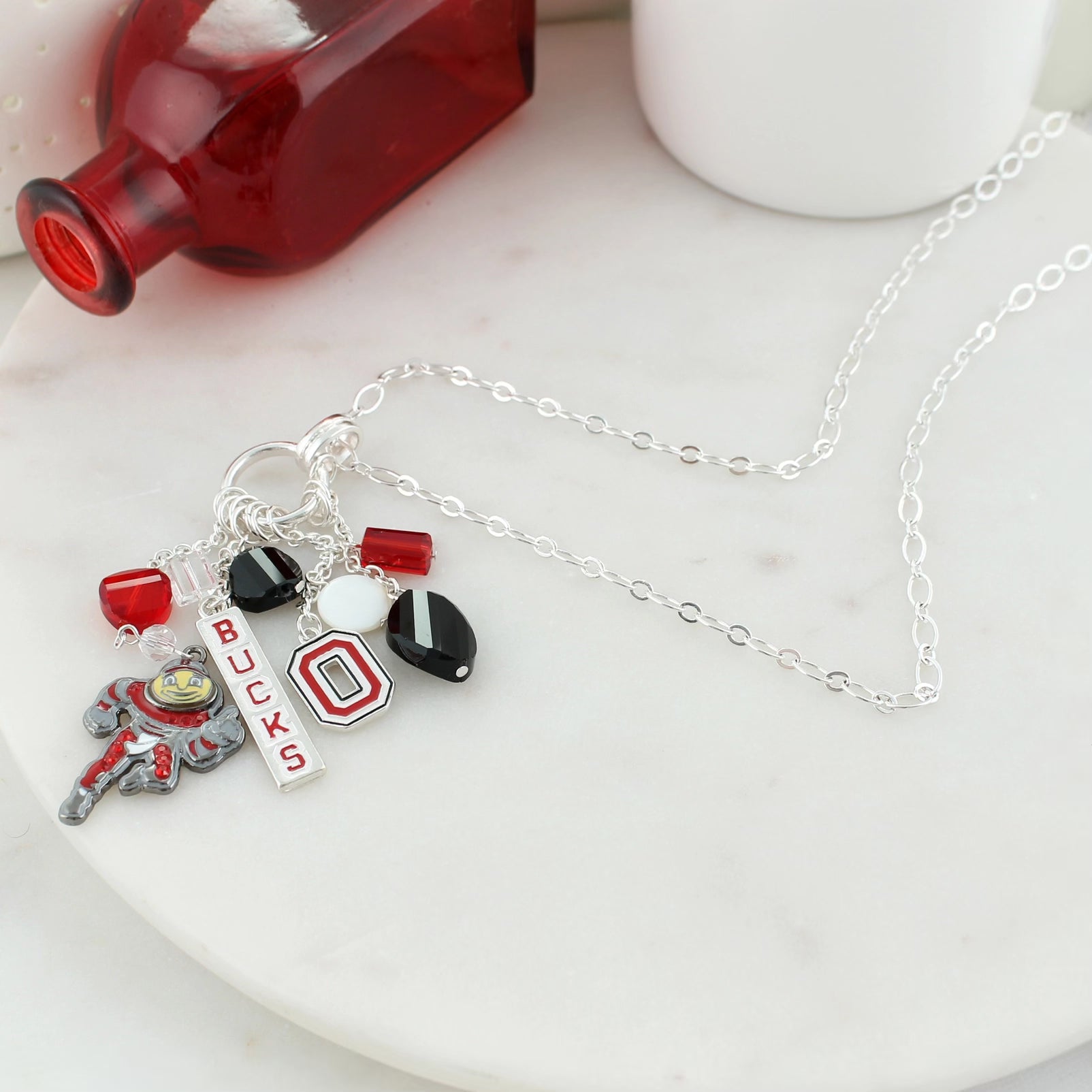 long chain ohio state necklace