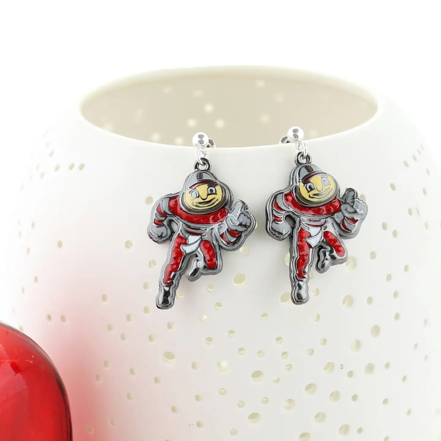 silver post danging earring, ohio state buckeyes