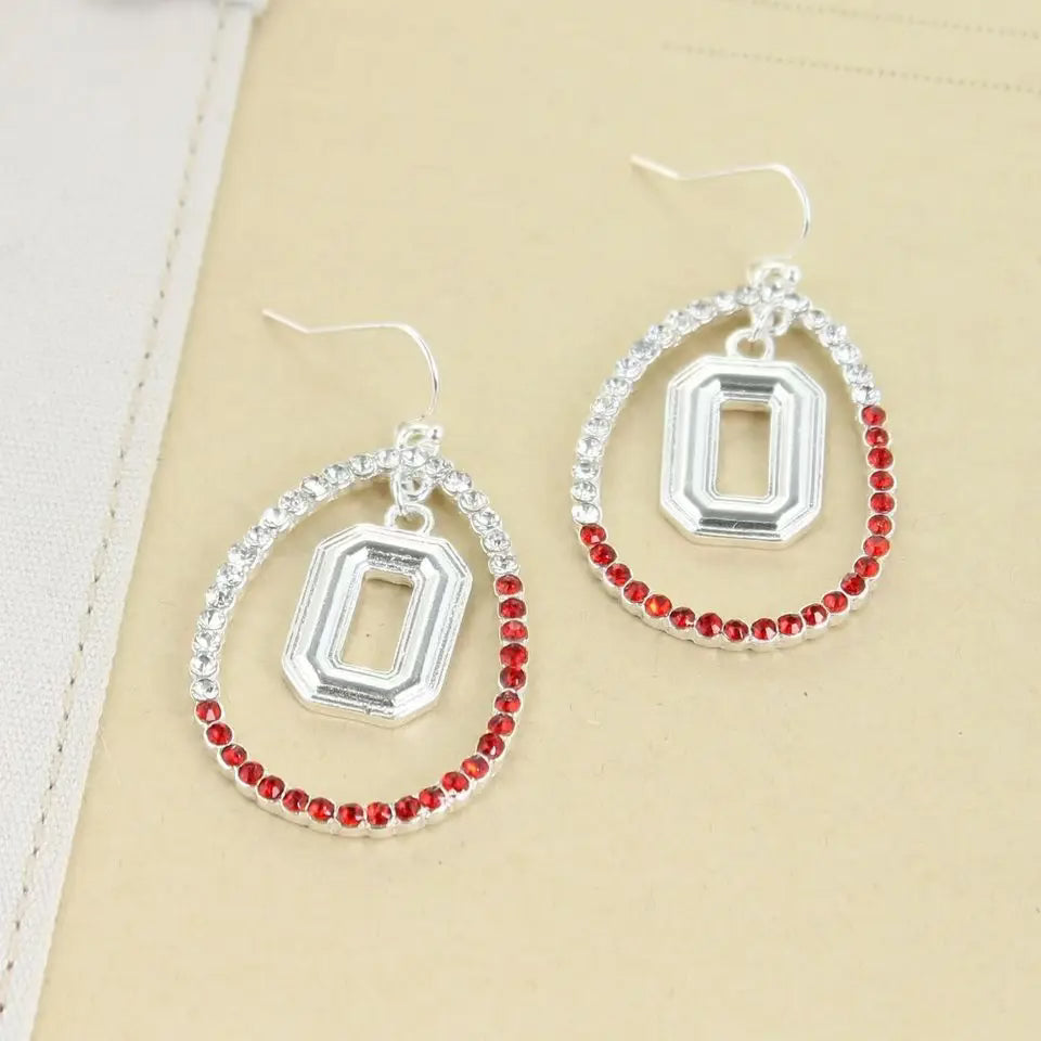 front of OHIO STATE BUCKEYES CRYSTAL LOOP EARRINGS