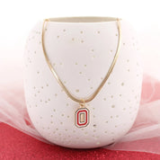 Ohio State gold tone flat snake chain necklace with enamel logo charm and extender