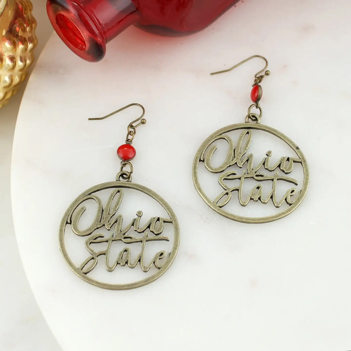 loop Shepherd hook earrings featuring the slogan “Ohio State
