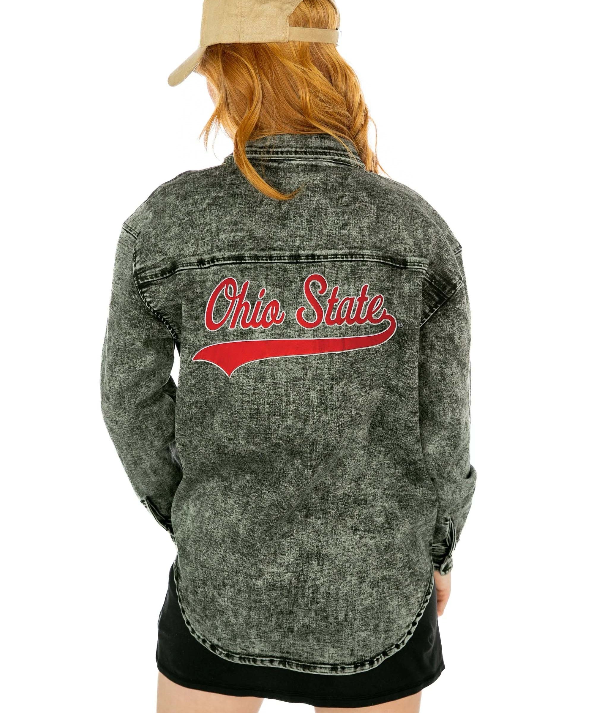 back Ohio State Buckeyes Home Team Advantage Light-Wash Denim Overshirt