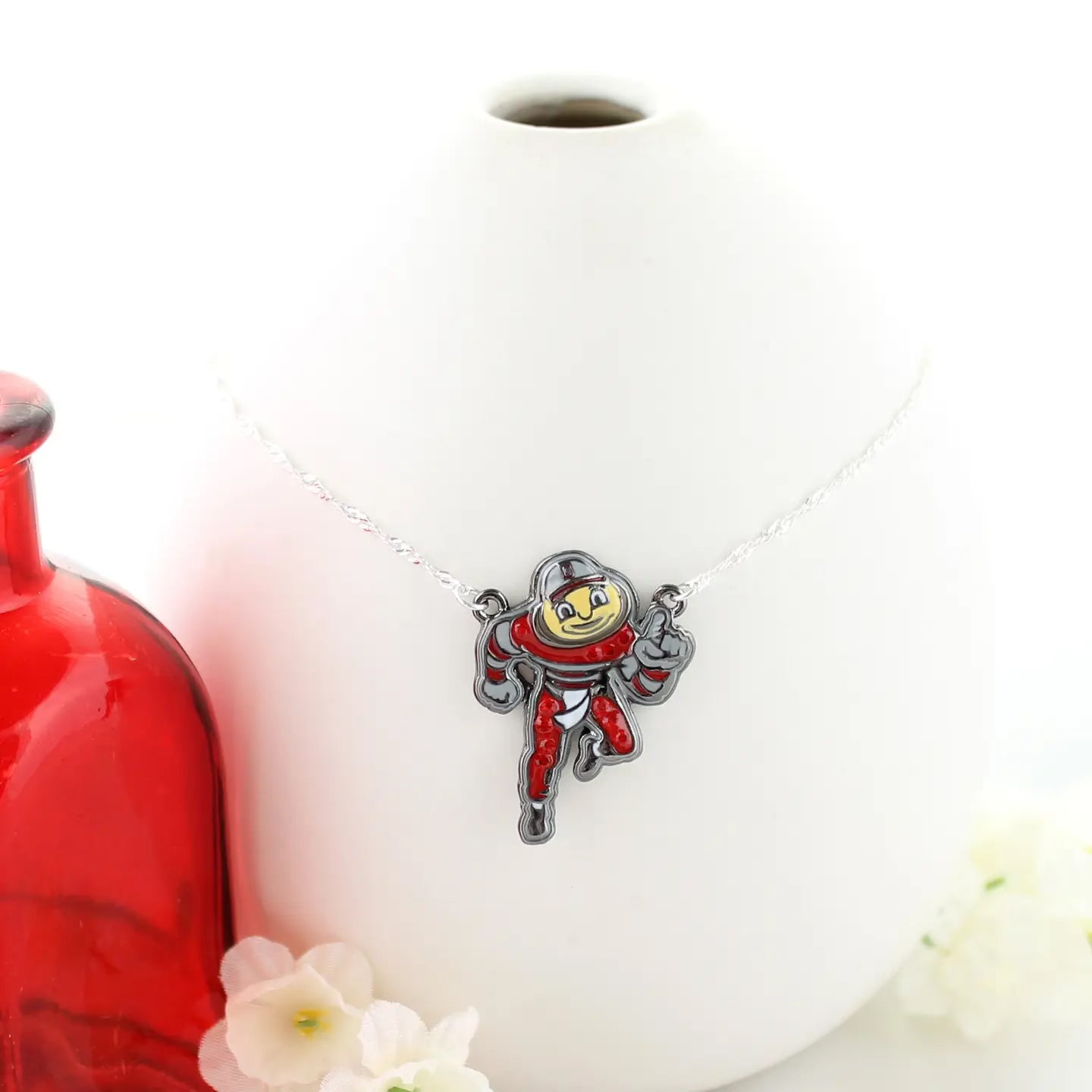 front Ohio State “Brutus” Crystal Logo Necklace!