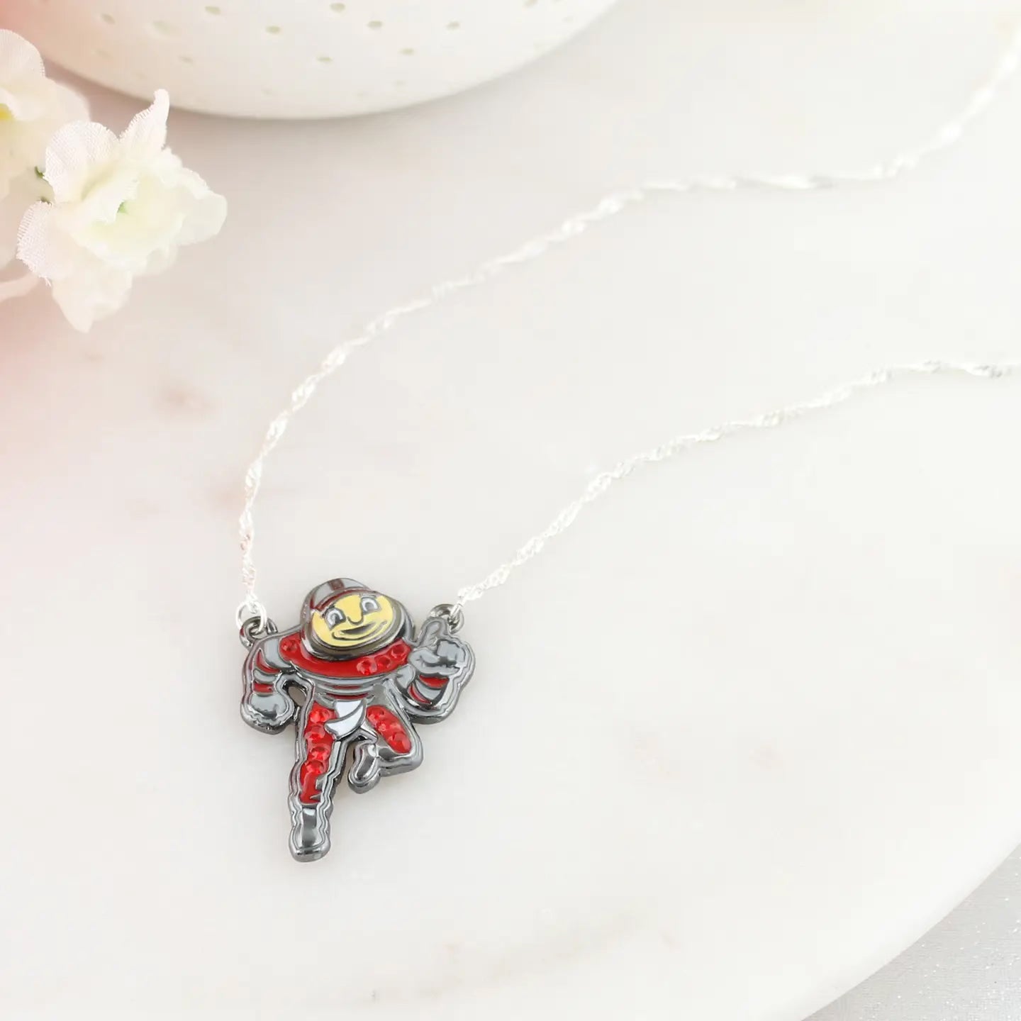 Ohio State “Brutus” Crystal Logo Necklace side