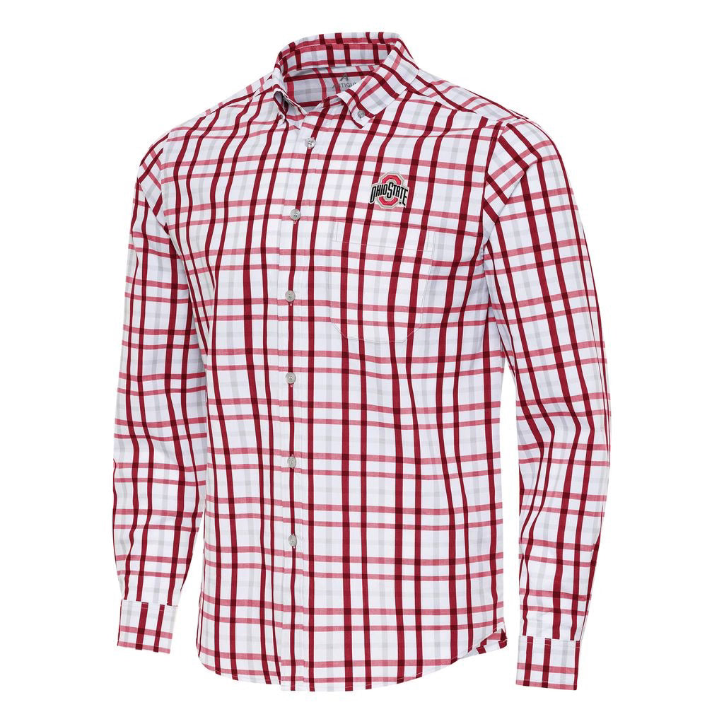 Ohio State Woven Long Sleeve Button-Down – Plaid by Antigua