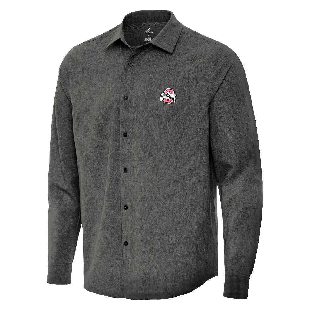 Ohio State Exposure Long Sleeve Woven Button-Down – Dark Grey by Antigua