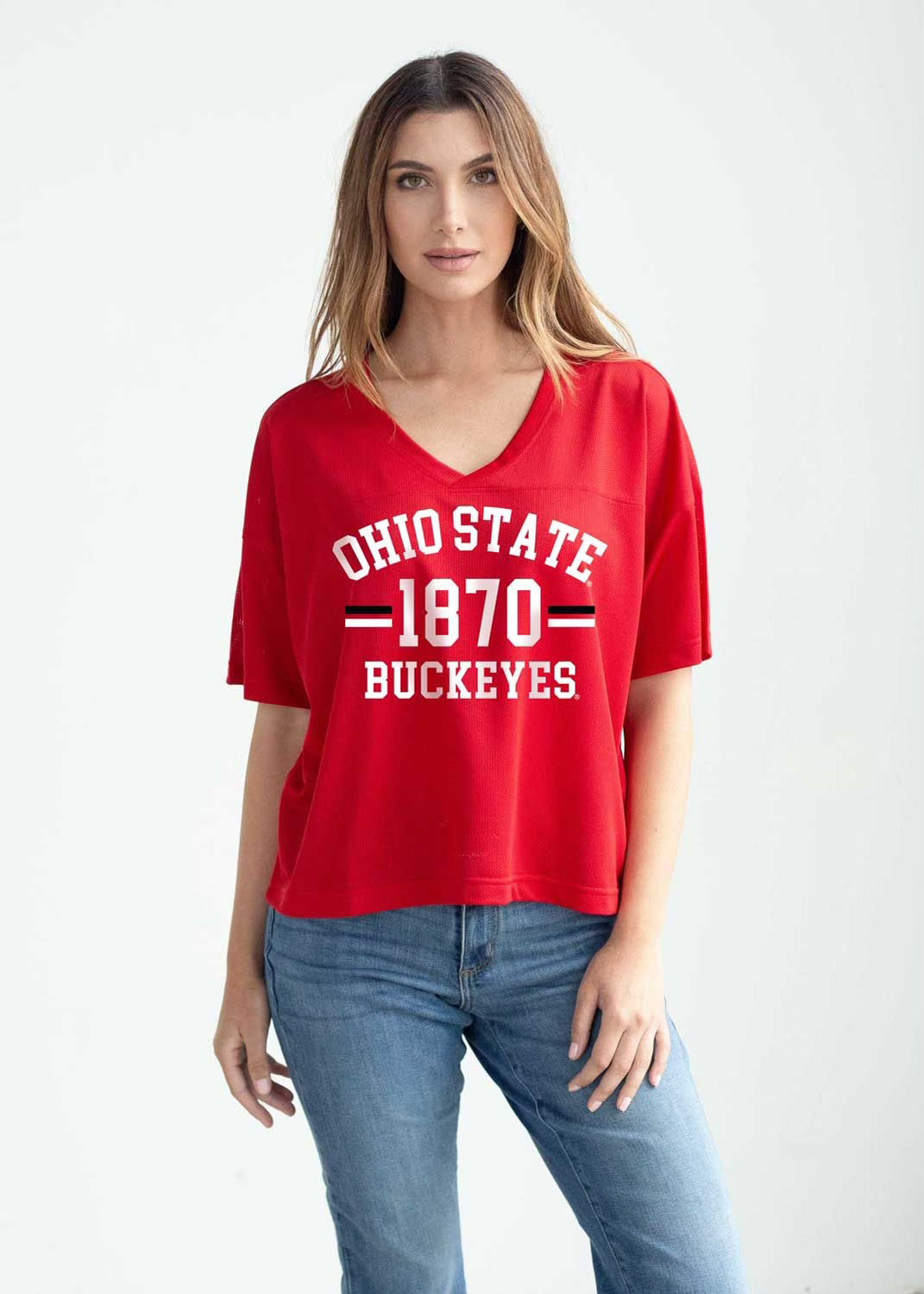 OSU MESH JERSEY - V NECK  WOMEN. RED