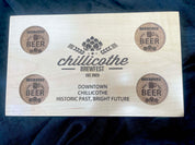 Chillicothe Brewfest Flight Board with Cork inserts and 4 etched glasses for sampling brews!