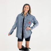 Rhinestone-detailed Ohio State overshirt with washed blue denim finish