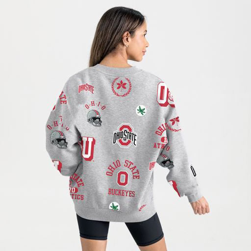Game day ready sport ash grey Ohio State sweatshirt with ribbed neckline