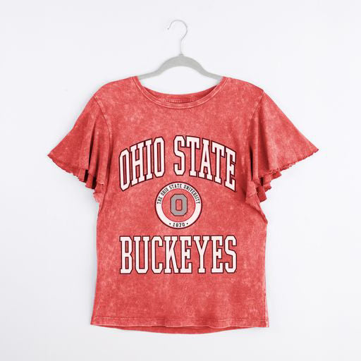 Game day ready Buckeyes top with stylish flowy sleeve design