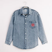 Stylish Ohio State micro-rhinestone overshirt in classic blue denim