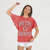 Soft cotton-poly blend feminine T-shirt in Buckeye style