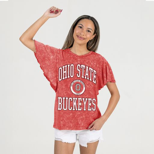 Soft cotton-poly blend feminine T-shirt in Buckeye style