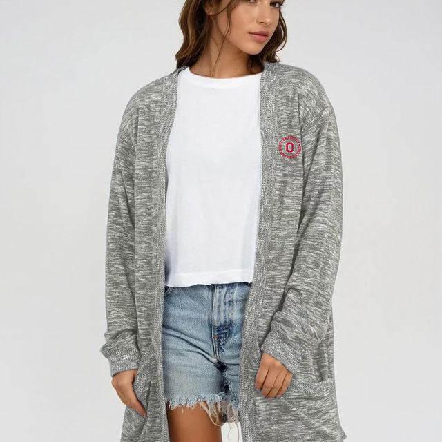 Soft oversized heather grey cardigan with Ohio State Buckeyes style