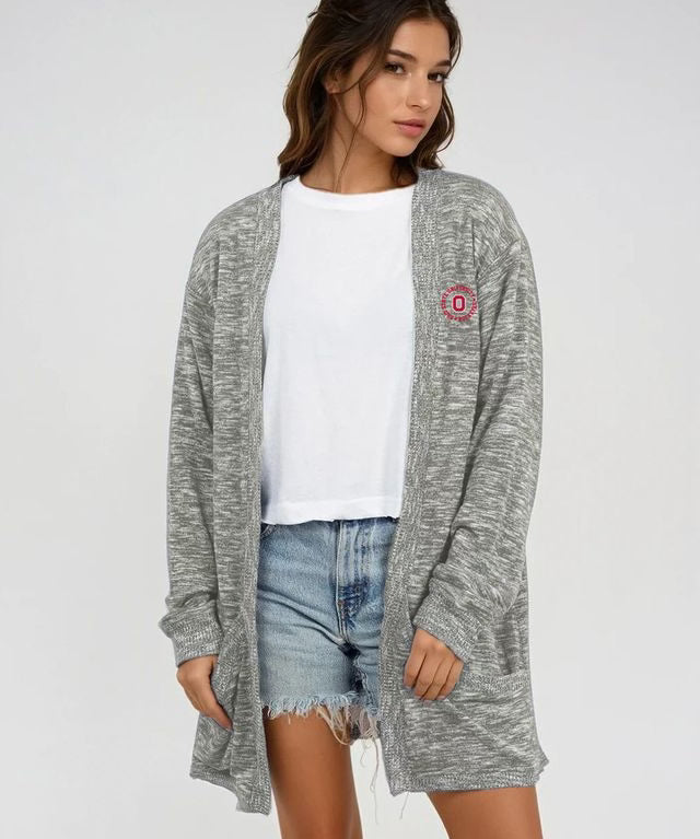 Soft oversized heather grey cardigan with Ohio State Buckeyes style