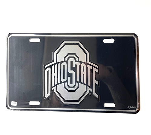 Black and Chrome style Ohio State logo license plate