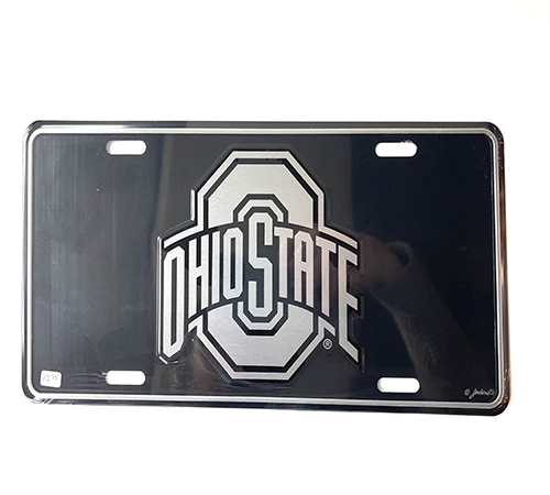 Black and Chrome style Ohio State logo license plate