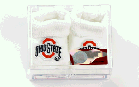 OSU NEWBORN BOOTIES WITH APPLIQUE WHITE