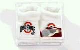 NEWBORN BOOTIES WITH OHIO STATE LOGO - WHITE
