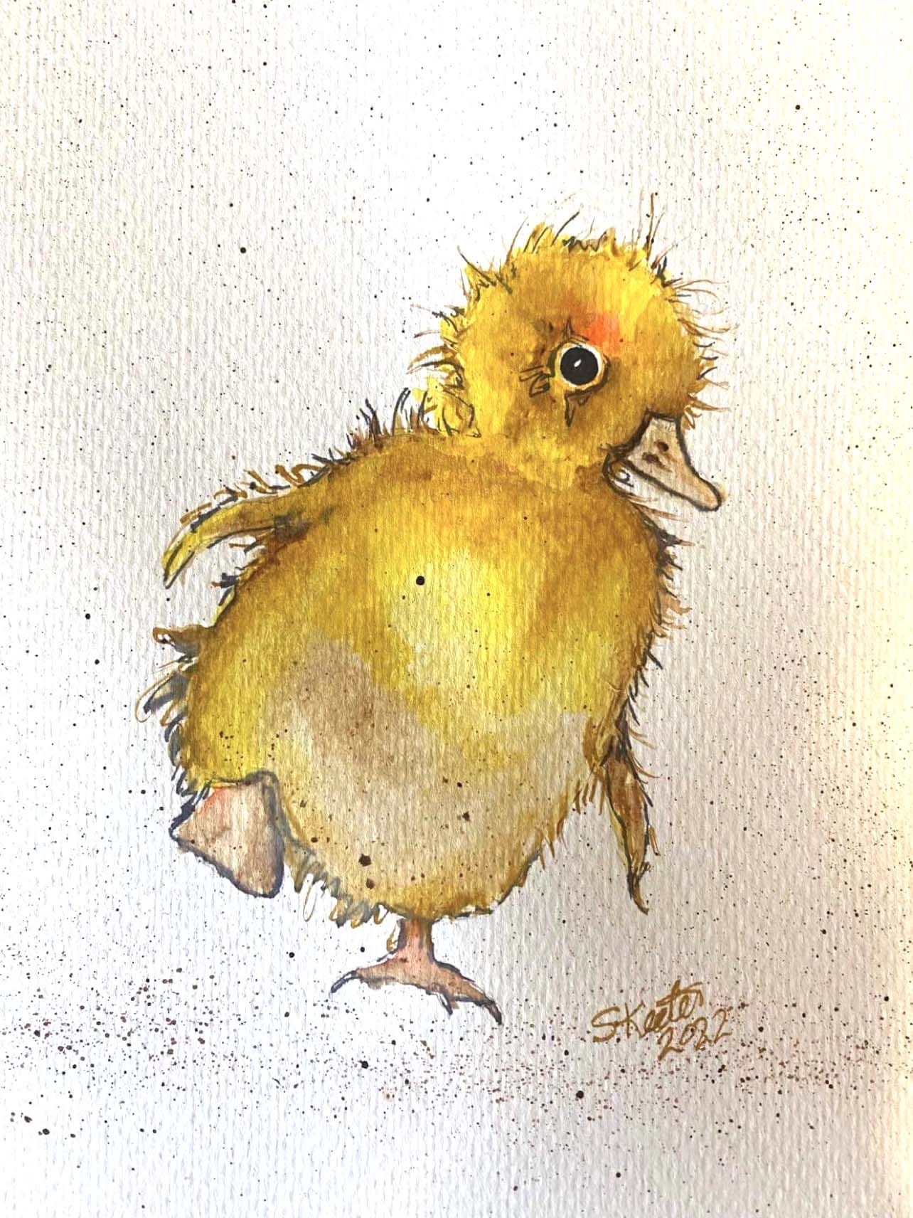 yellow duckling, watercolor
