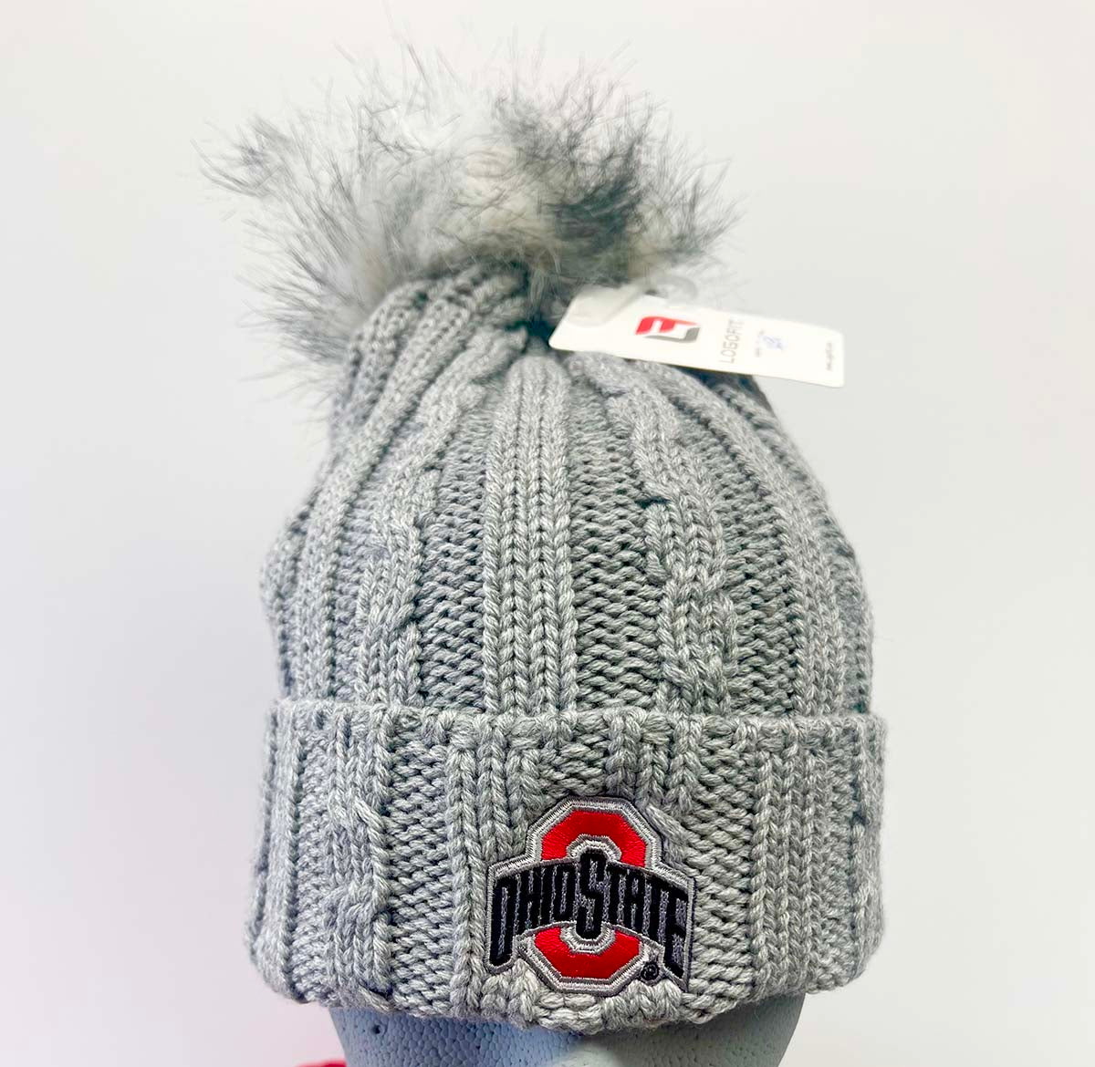 grey with Faux Fur Pom with logo