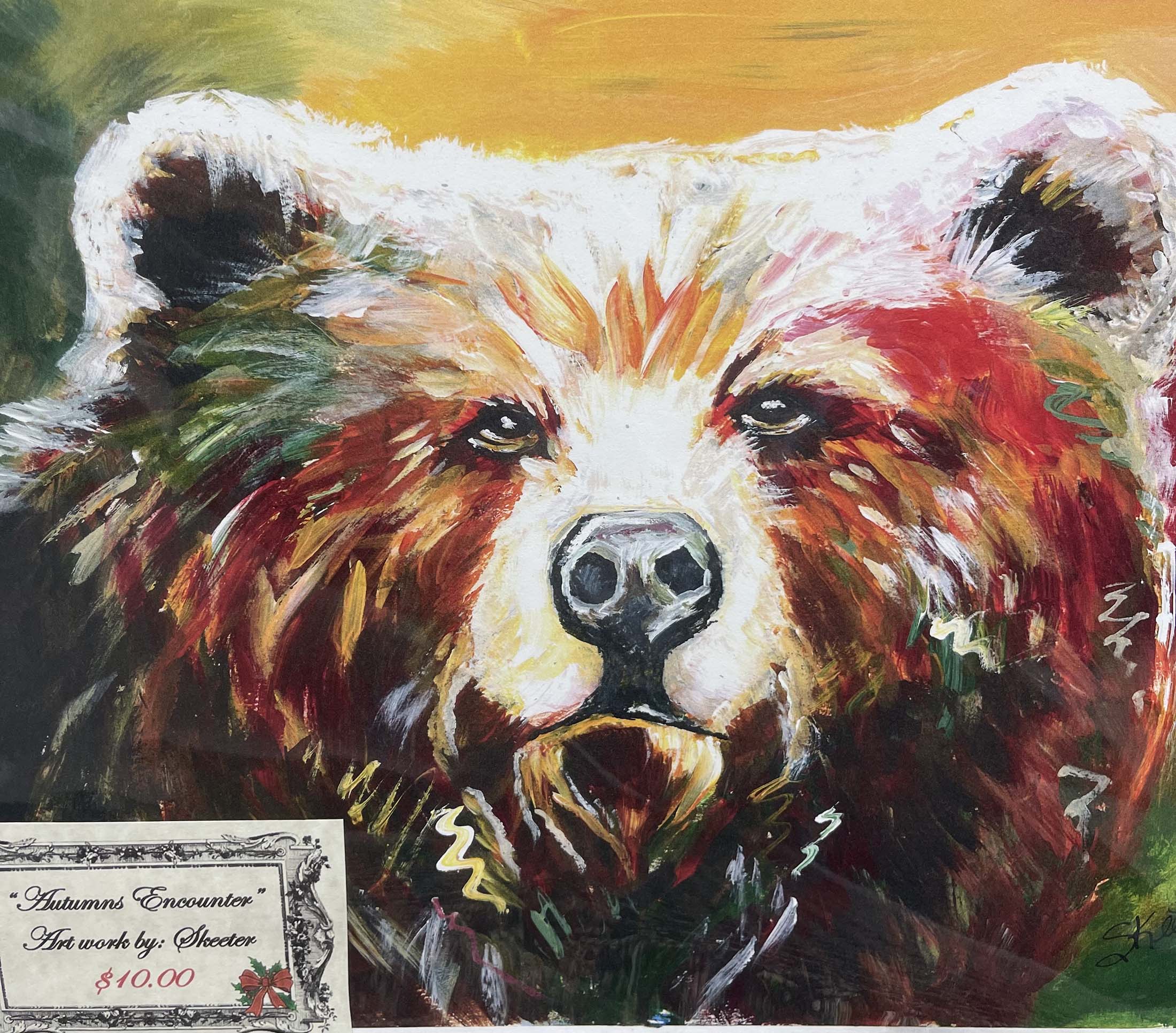 ACRYLIC PRINT, COLORFUL BEAR WITH WILD EYES