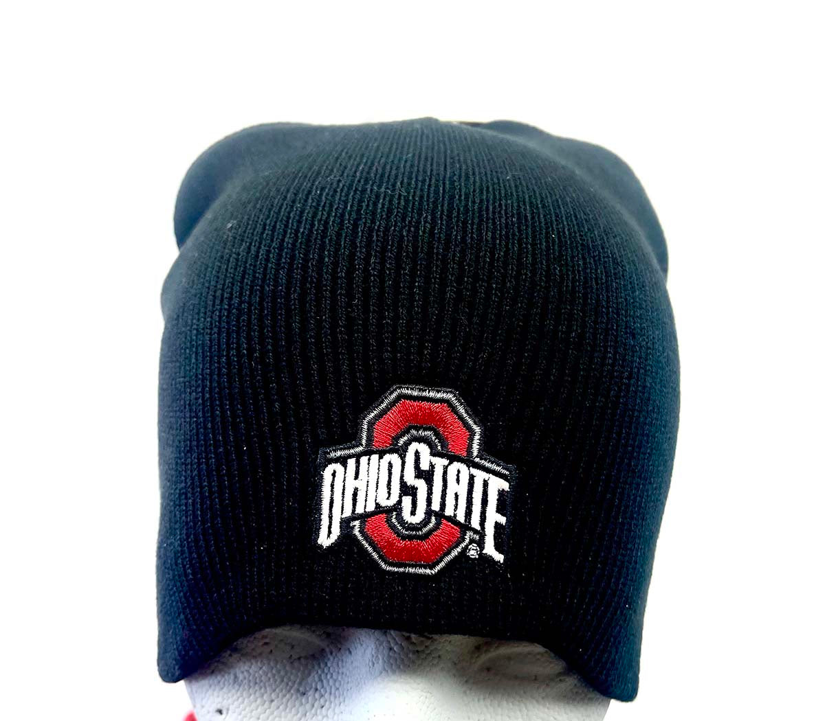 Black Knit beanie with stitched athletic Ohio State University logo.