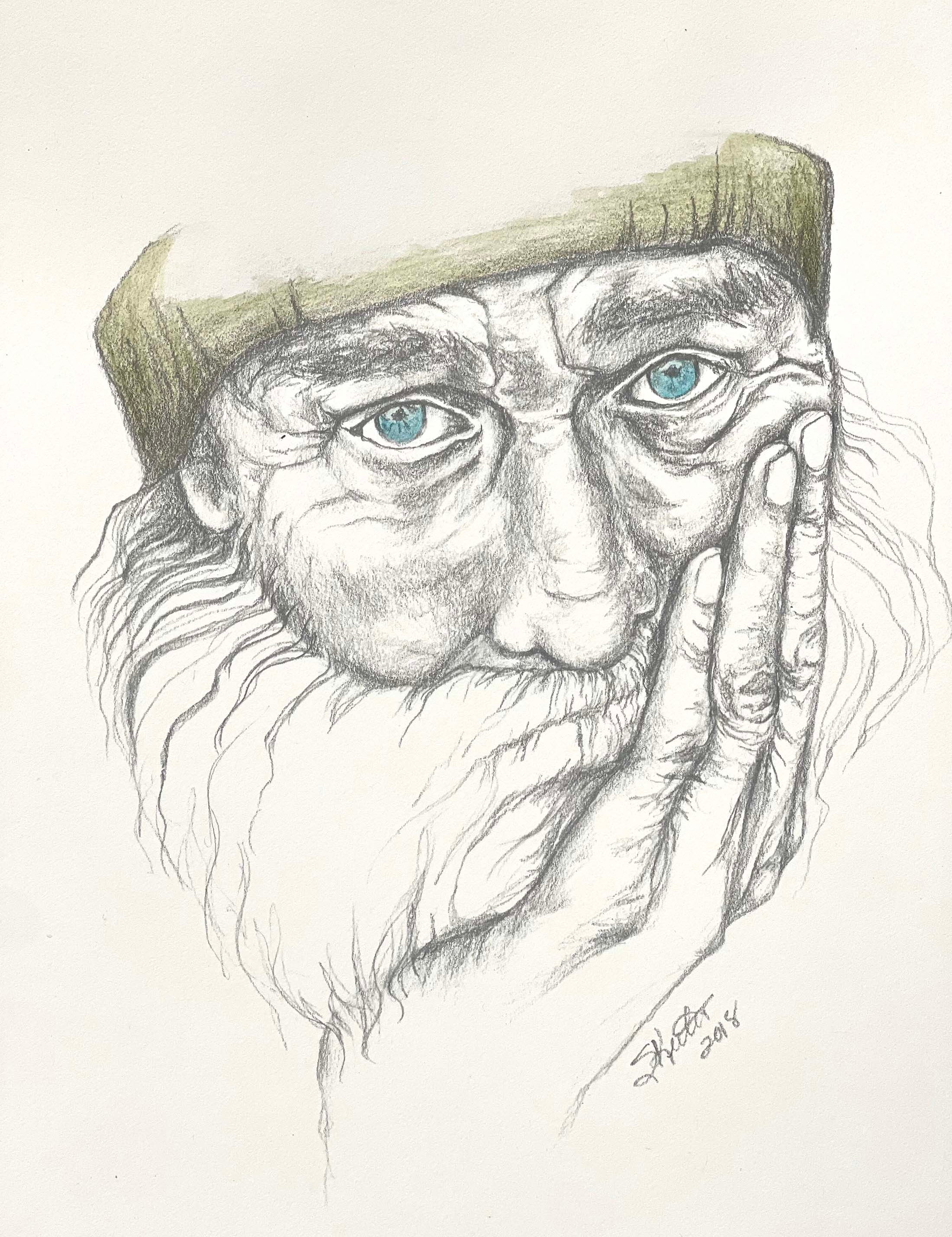 COLORED PENCIL, OLD MAN WITH WRINKLES AND A STORY