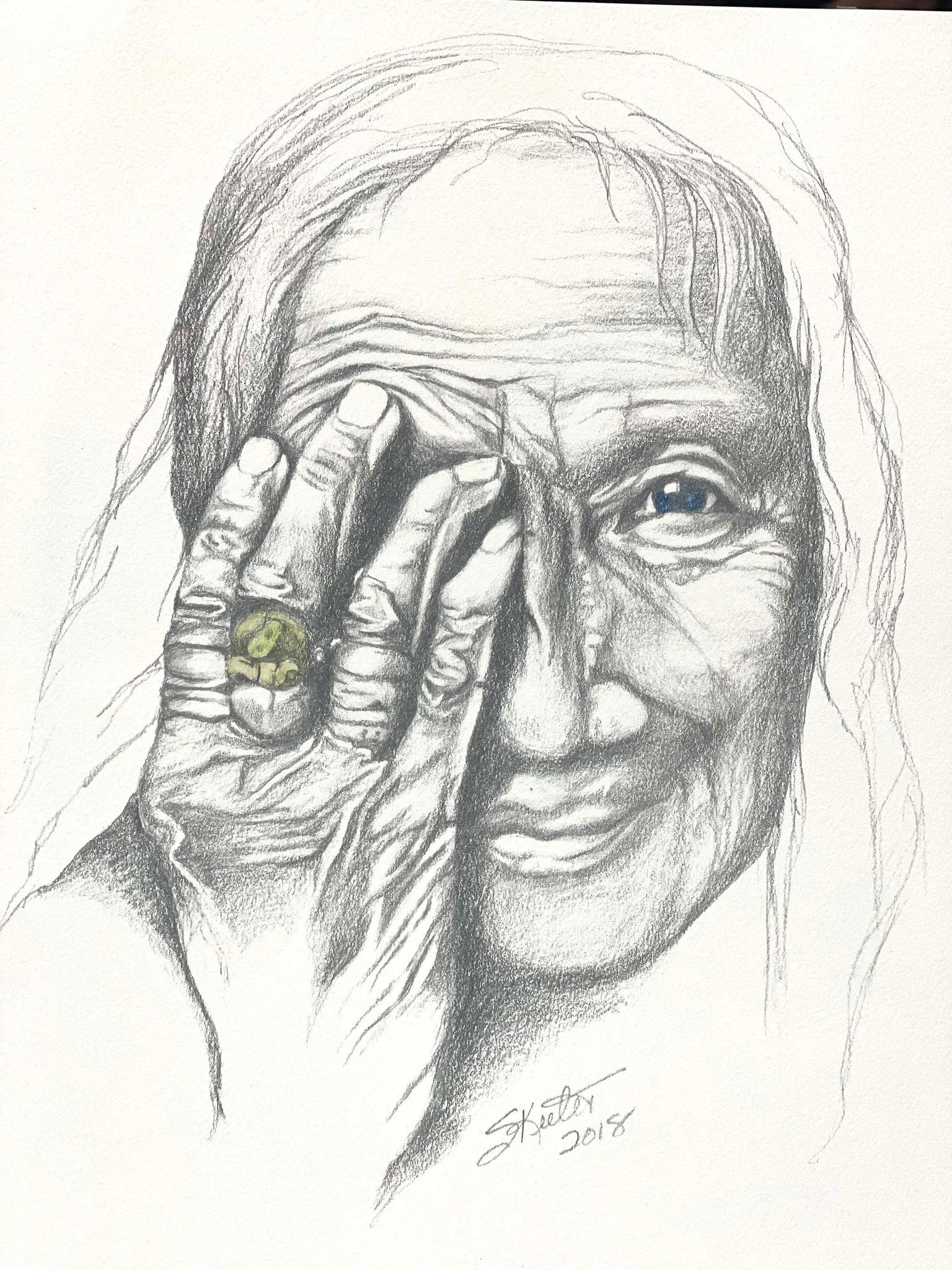 PENCIL PRINT/COLORED PENCIL, OLD WOMAN OF THE FOREST