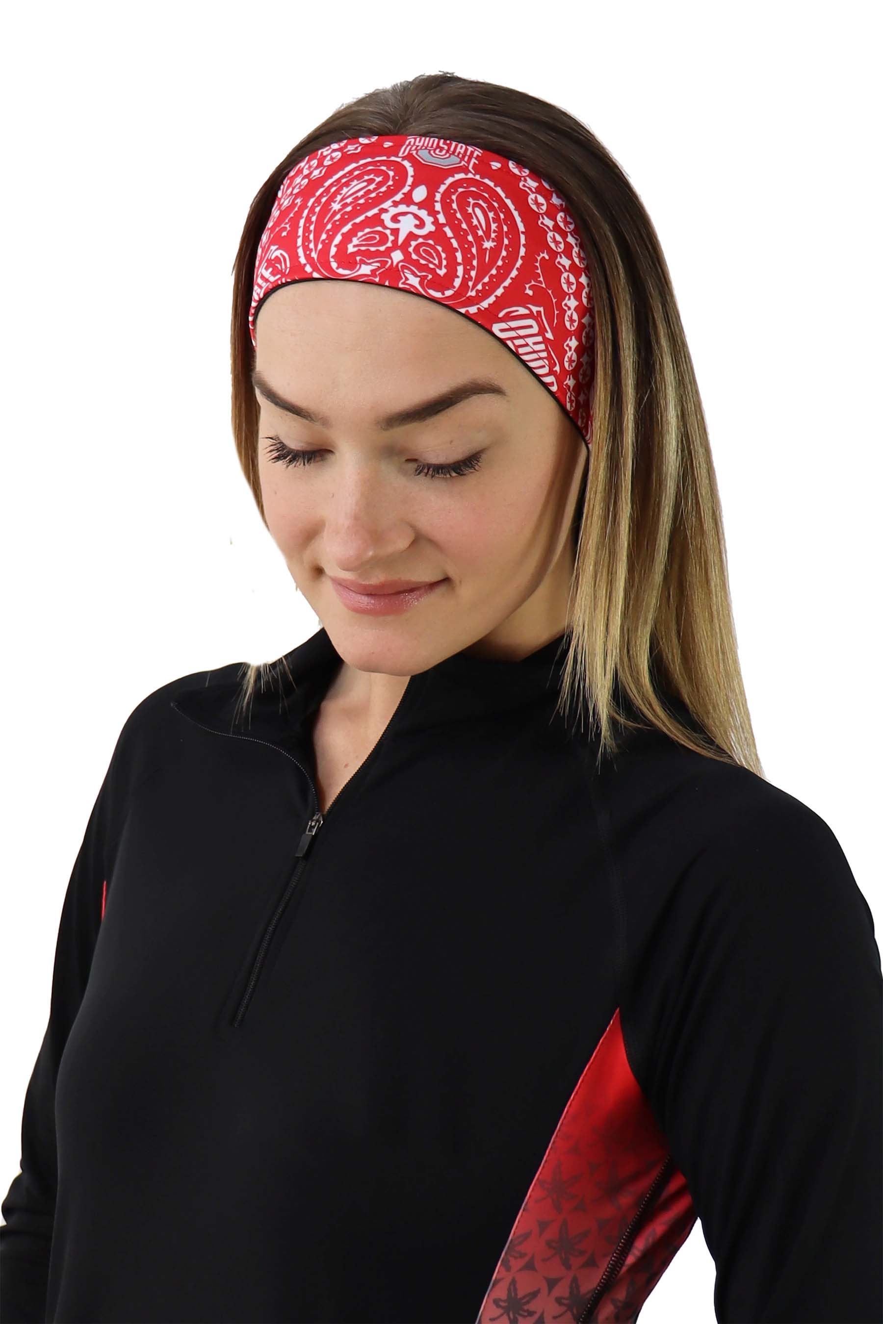 red headband style OHIO STATE BANDANA PRINT HEADBAND