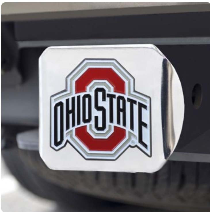 Ohio State University color emblem on chrome hitch
