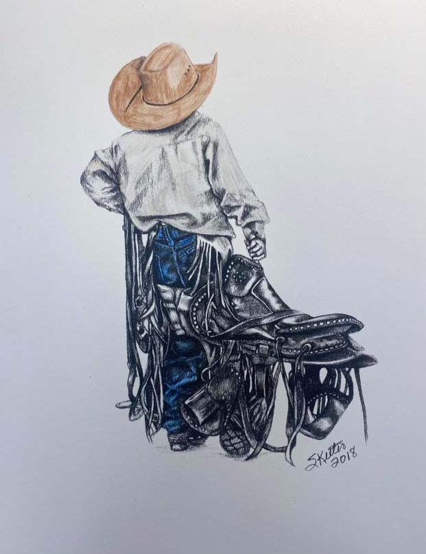 COLORED PENCIL, YOUNG COWBOY JUST LIKE HIS DADDY