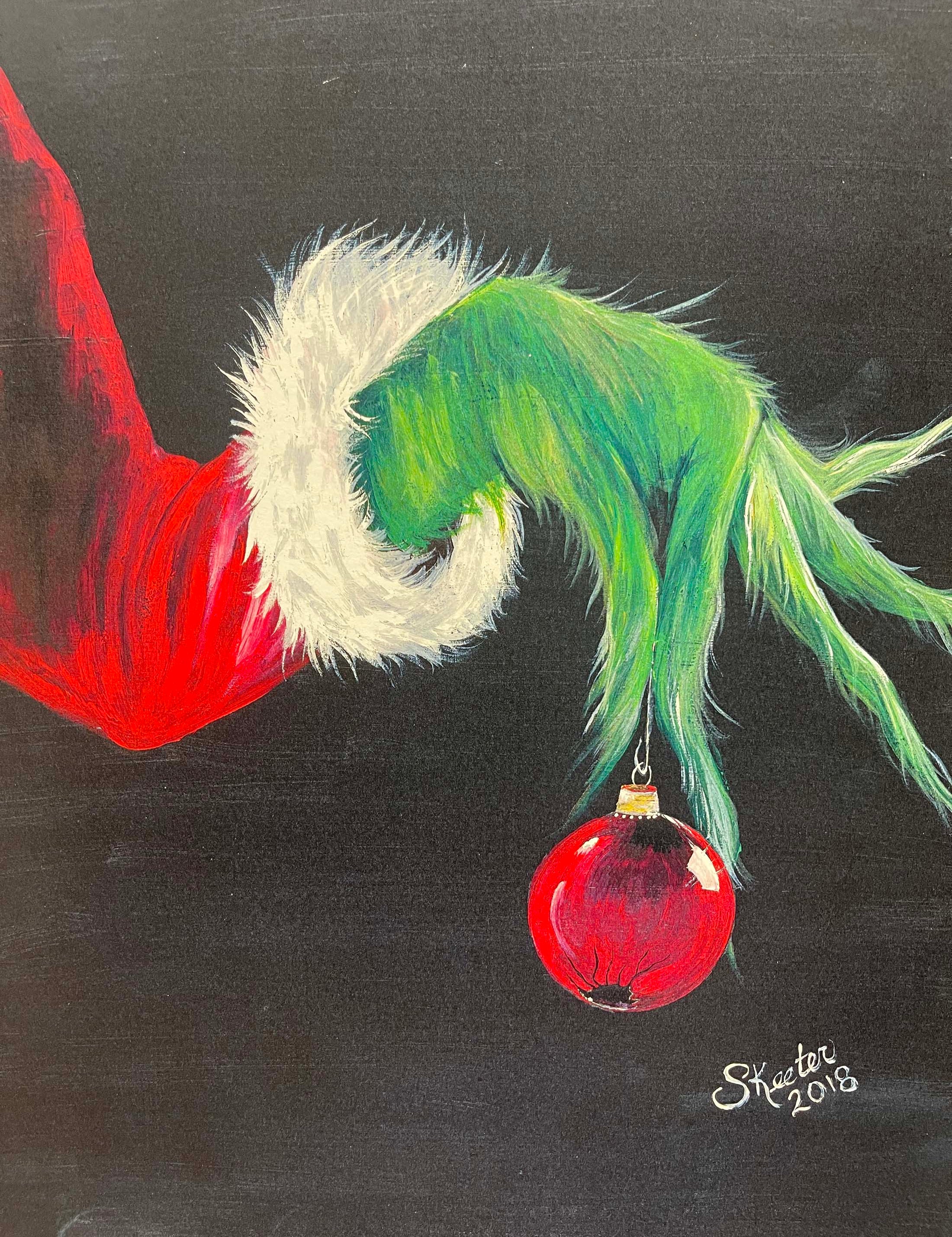 ACRYLIC PRINT, GRINCH AND TREE BULB