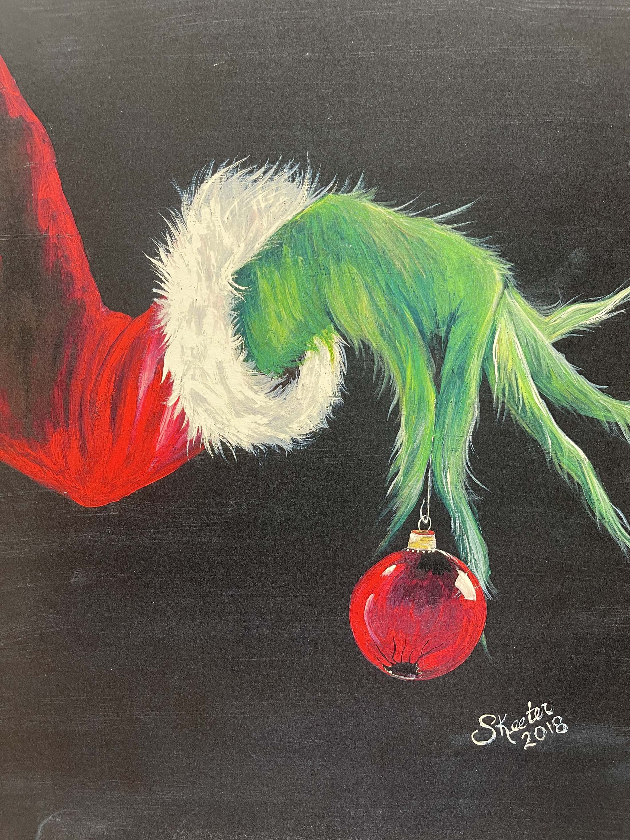 ACRYLIC PRINT, GRINCH AND TREE BULB