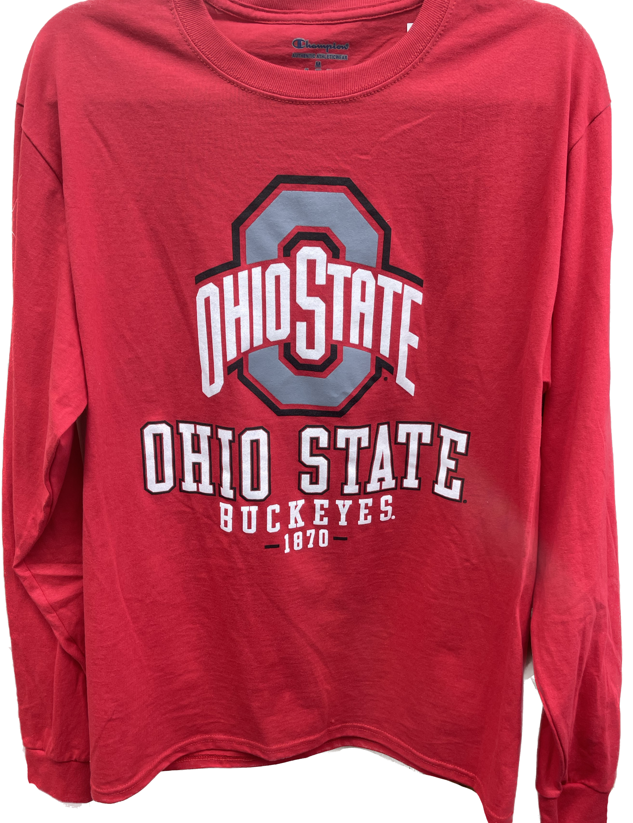  Ohio State University Athletic logo, Ohio State Buckeyes, 1870 long sleeve tee, Champion, high quality athletic wear, authentic, Officially Licensed Merchandise, The Ohio State University Buckeyes, NCAA.