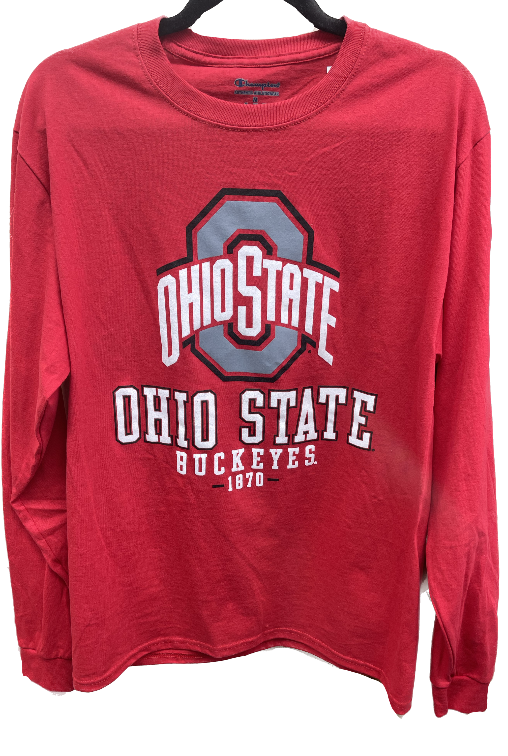  Ohio State University Athletic logo, Ohio State Buckeyes, 1870 long sleeve tee, Champion, high quality athletic wear, authentic, Officially Licensed Merchandise, The Ohio State University Buckeyes, NCAA.