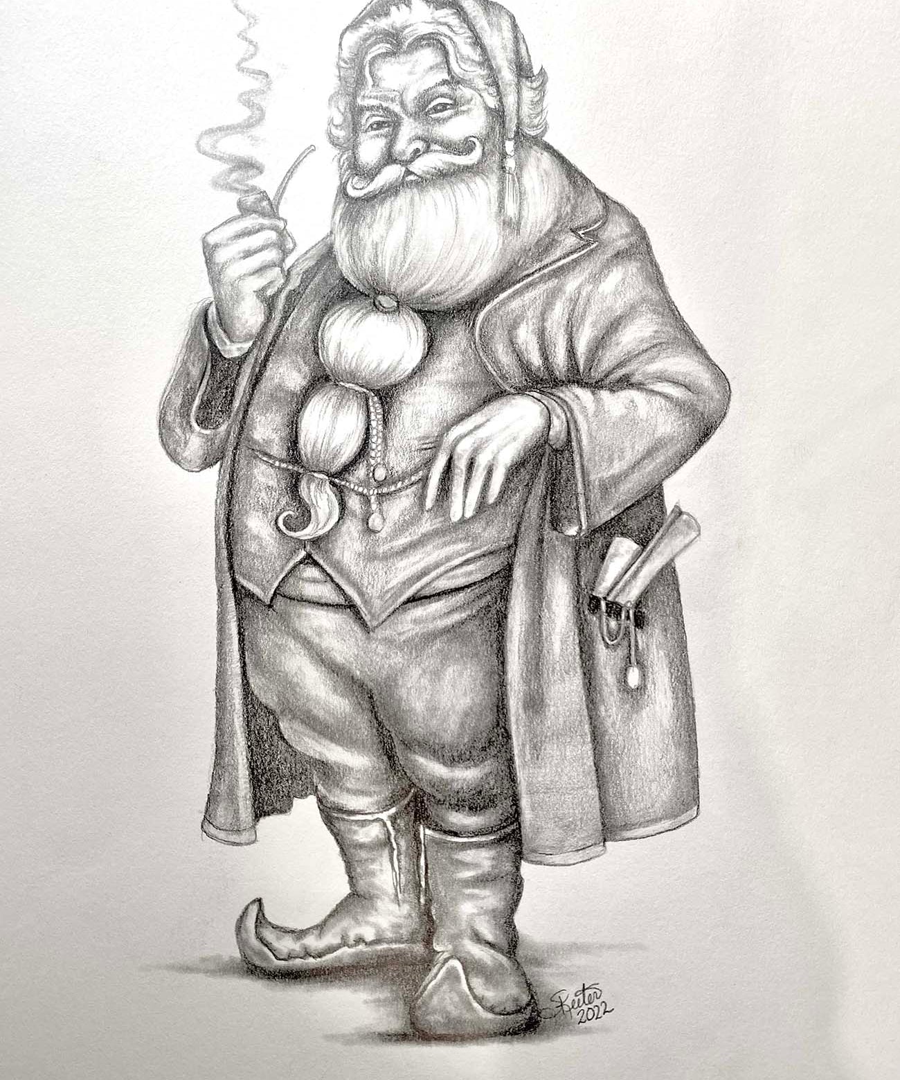 Black and White Santa with a Pipe